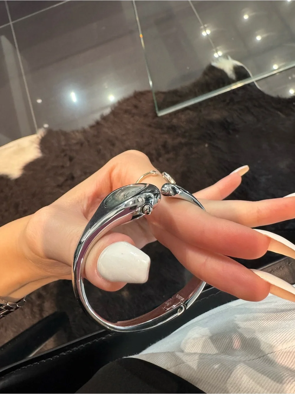 New H by Halston Sculpted Hinged Bangle Watch in Silver -Tone
